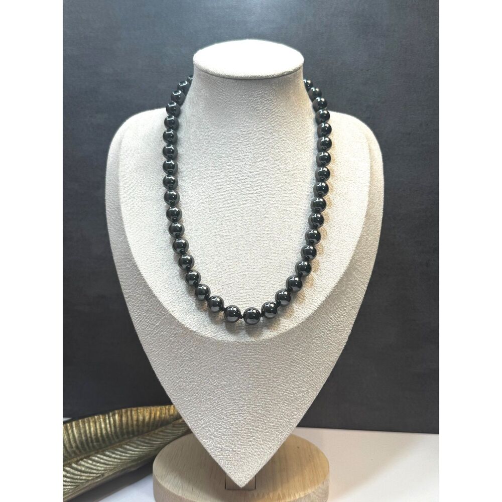 Vintage Hematite Hand knotted Beaded  "Pearl"Necklace